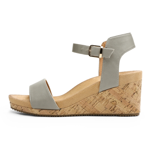 Buckle Platform Wedge Sandals - GREY PU - 1